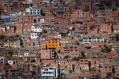 High angle view of buildings in city