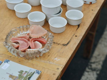 High angle view of food in plate