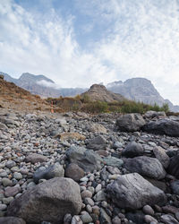 Scenic view of rocky mountains against sky