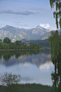 View over the bavarian lake weissensee in direction of the bavarian alps.