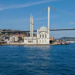 Beautiful ortakoy mosque from bosphorus straits in istanbul, turkey.