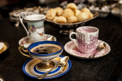 Close-up of coffee cup on table