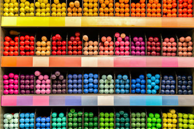 Full frame shot of multi colored balls at store