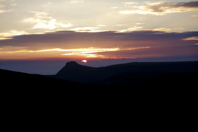 Scenic view of silhouette mountain against sunset sky