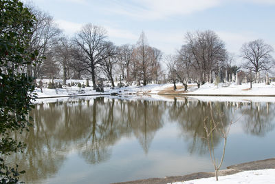Scenic view of lake against sky during winter