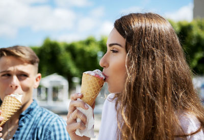 Portrait of woman with ice cream