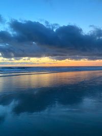 Scenic view of sea against sky at sunset