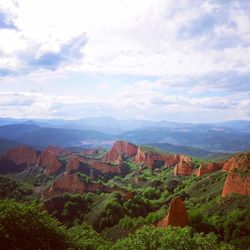 Scenic view of mountains against cloudy sky