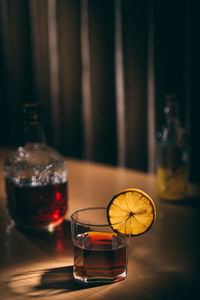 Wine glass on table