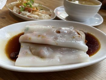 High angle view of food in plate