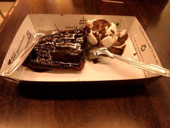 High angle view of dessert in plate on table