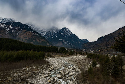 Scenic view of snowcapped mountains against sky