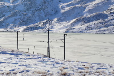 Snow covered field against sky