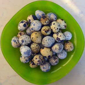 Quail eggs closeup