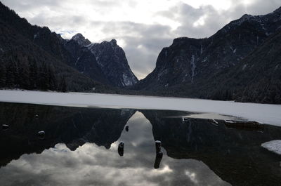 Reflection of mountains in lake against sky