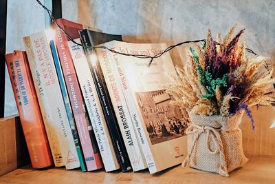 Close-up of books on table