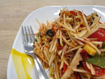 High angle view of food on table