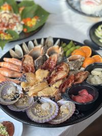 High angle view of food on table