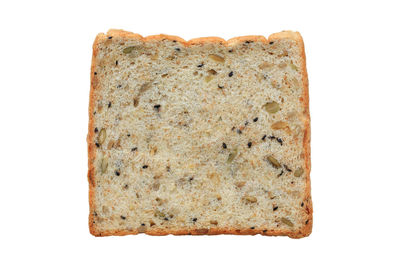 Directly above shot of bread on white background