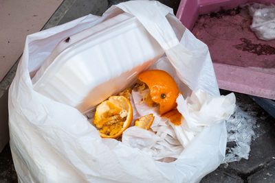 High angle view of orange peel