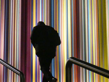 Rear view of silhouette man standing by railing