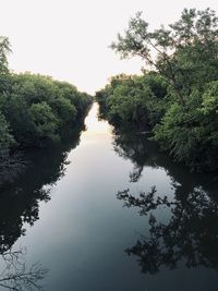 Reflection of trees in lake against sky