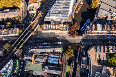 Aerial view of the camden lock market in london, united kingdom.