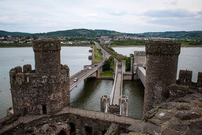 Bridge over river against sky