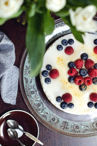 High angle view of dessert on table