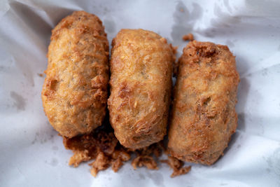High angle view of bread in plate