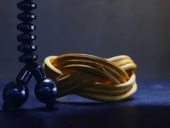 High angle view of wine bottles on table