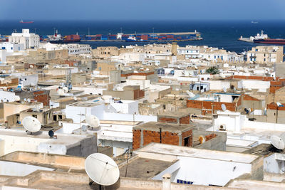 High angle view of townscape against sky