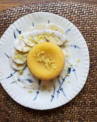 High angle view of dessert in plate on table