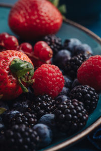 Close-up of raspberries on table