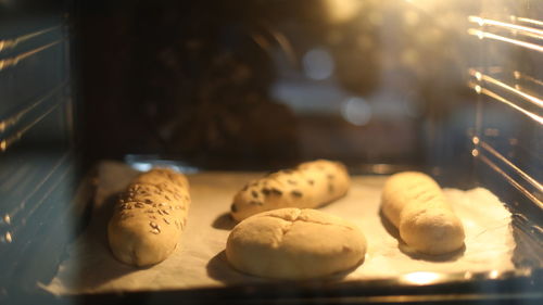 Close-up of bread in the electric oven