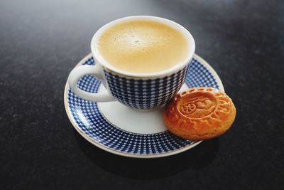 High angle view of coffee on table