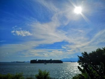 Scenic view of sea against blue sky