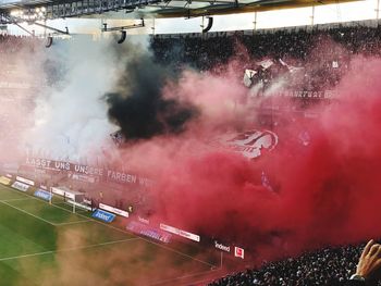 High angle view of people on soccer field