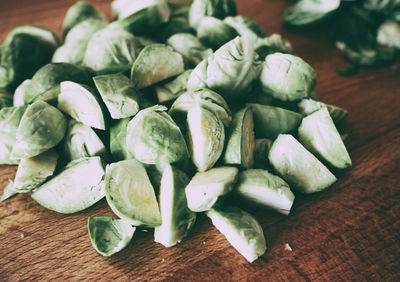 High angle view of chopped vegetables on table
