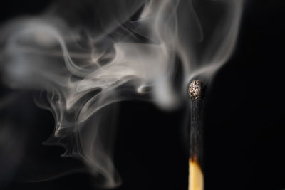 Close-up of burning candle against black background