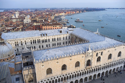 Venice, italy aerial view of the doge's palace in st. mark's square in venice, italy