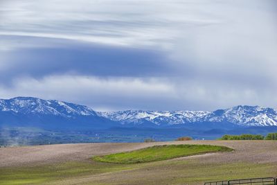 Scenic view of snowcapped mountains against sky