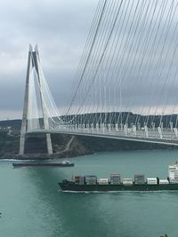 Suspension bridge over river