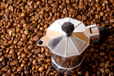 High angle view of coffee beans