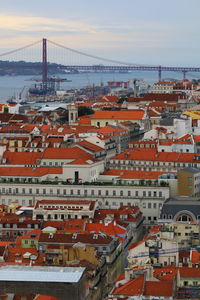 High angle view of buildings in city