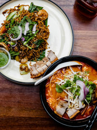 High angle view of meal served in bowl