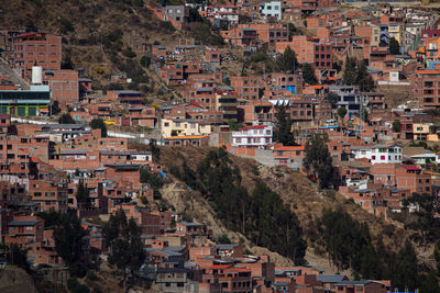 High angle view of buildings in city