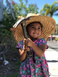 Portrait of cute girl wearing hat