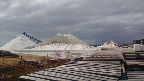 Scenic view of snow covered mountains