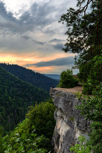 Scenic view of mountains against sky during sunset